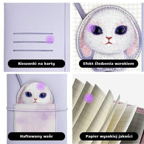 Nimmy Zestaw 2w1 notatnik + długopis     fioletowy/purple Big Eyed Pet 2.0 Rabbit
