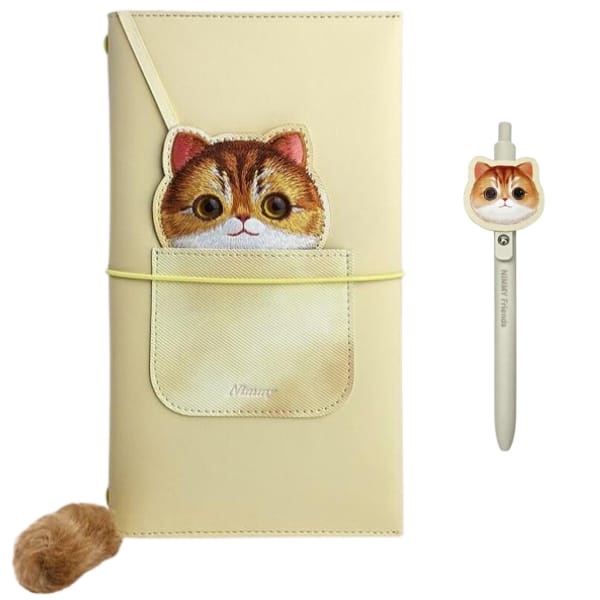 Nimmy Zestaw 2w1 notatnik + długopis     khaki Big Eyed Pet 2.0 Cat