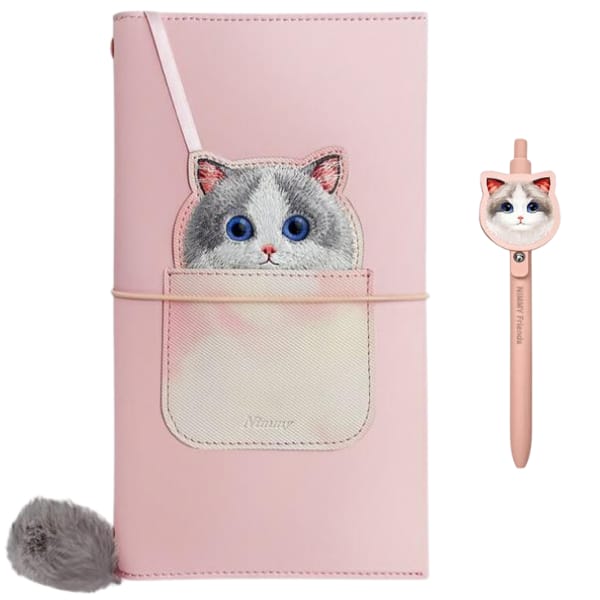 Nimmy Zestaw 2w1 notatnik + długopis     różowy/pink Big Eyed Pet 2.0 Cat