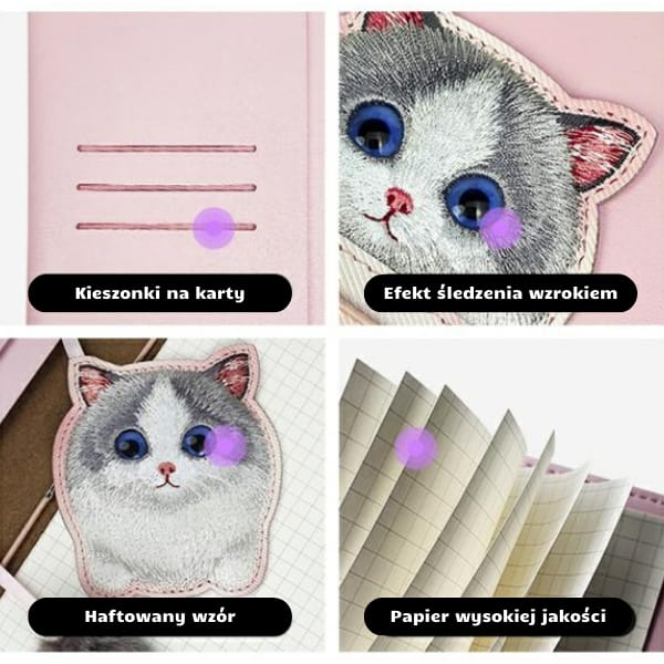 Nimmy Zestaw 2w1 notatnik + długopis     różowy/pink Big Eyed Pet 2.0 Cat