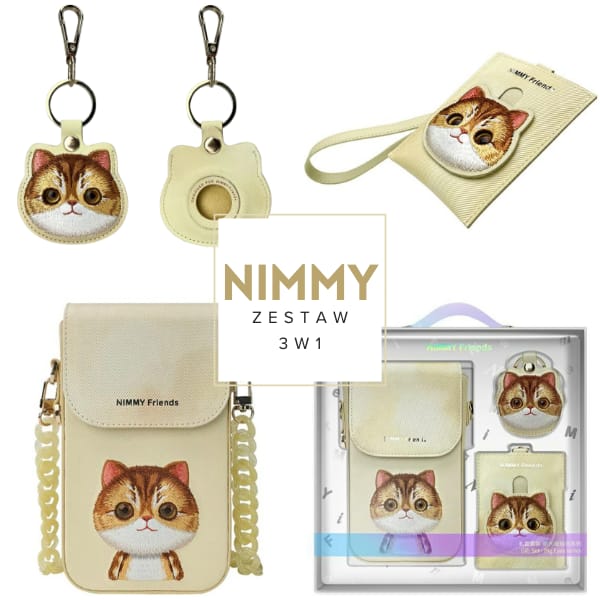 Nimmy Zestaw 3w1 torebka na telefon +    portfel + etui na lokalizator khaki Big Eyed Pet 2.0 Cat