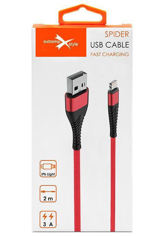 Kabel Lightning z oplotem Spider (2 m, czerwony)