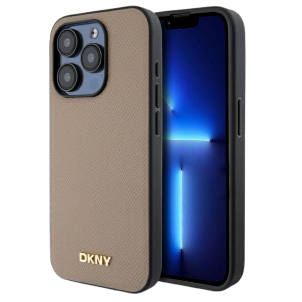 DKNY DKHMP15LPGHLME iPhone 15 Pro 6.1"    beżowy/beige hardcase Grained Metal Logo MagSafe