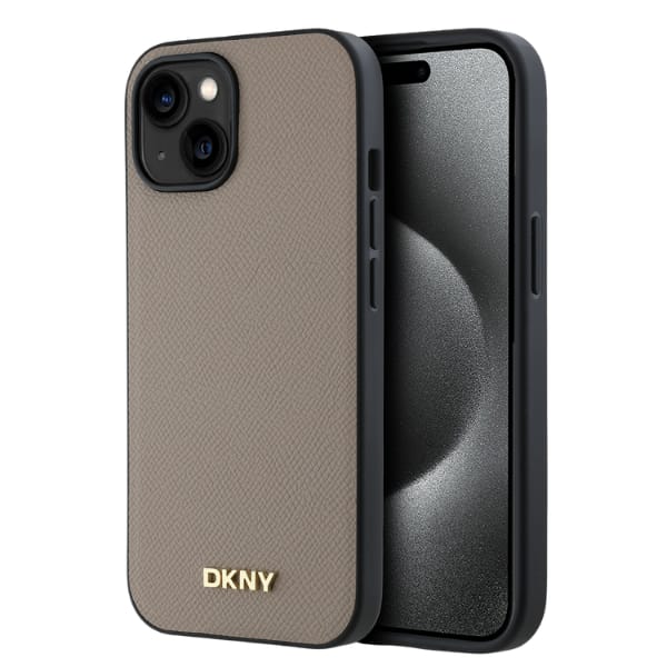 DKNY DKHMP15SPGHLME iPhone 15 6.1"        beżowy/beige hardcase Grained Metal Logo MagSafe