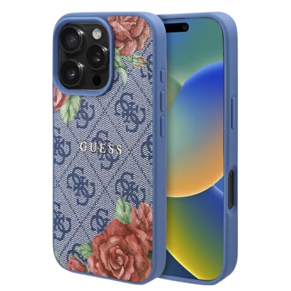 Guess GUHMP16LP4ROPEMCB iPhone 16 Pro     6.3" niebieski/blue hardcase 4G Flowers Print MagSafe