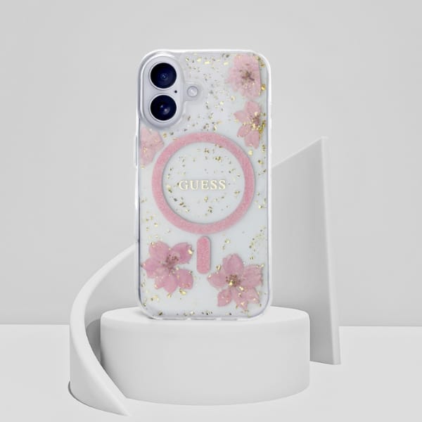 Guess GUHMP16SRBFGFGMP iPhone 16 6.1"     różowy/pink hardcase Resin Flower Glitter MagSafe