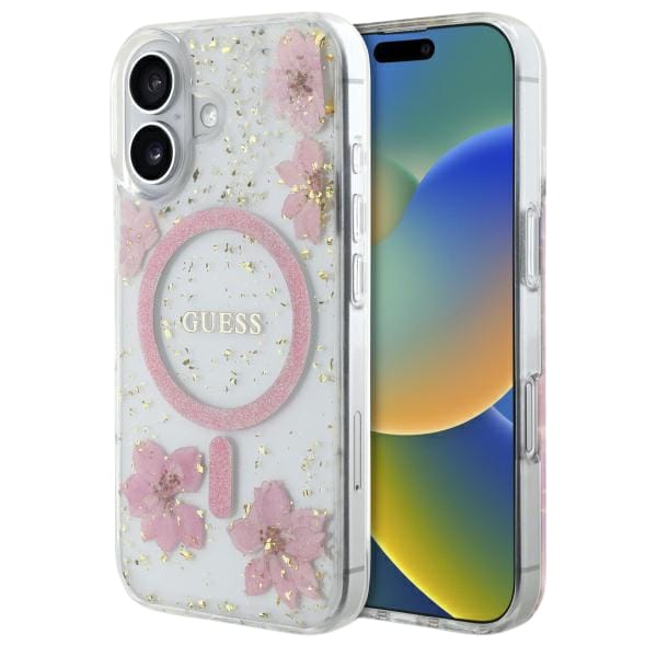 Guess GUHMP16SRBFGFGMP iPhone 16 6.1"     różowy/pink hardcase Resin Flower Glitter MagSafe