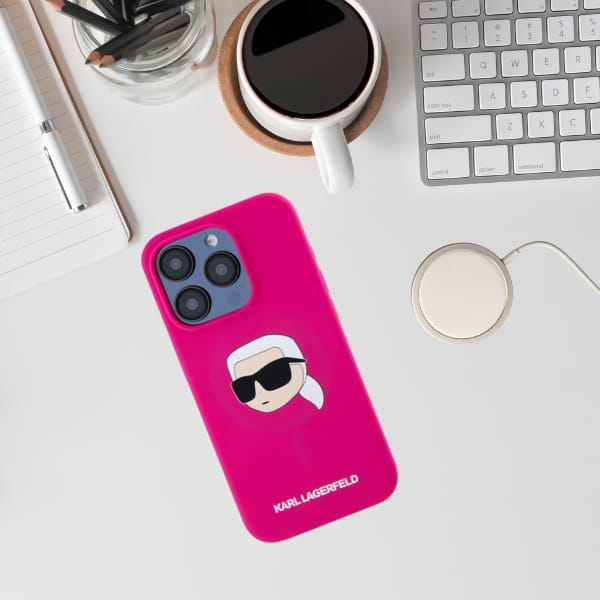 Karl Lagerfeld KLHMP15XSKHPPLF iPhone 15  Pro Max 6.7" fuksja/fuschia hardcase Silicone Karl Head Print MagSafe