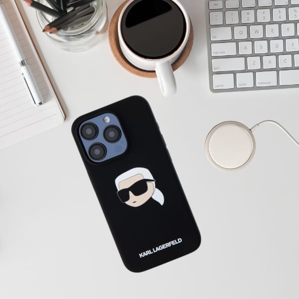 Karl Lagerfeld KLHMP15LSKHPPLK iPhone 15  Pro 6.1" czarny/black hardcase Silicone Karl Head Print MagSafe