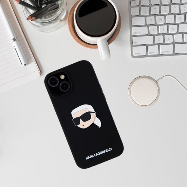 Karl Lagerfeld KLHMP15SSKHPPLK iPhone 15  6.1" czarny/black hardcase Silicone Karl Head Print MagSafe