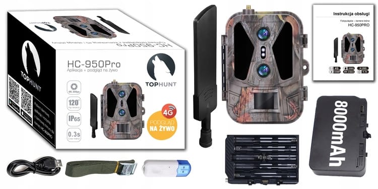 Kamera Leśna Fotopułapka 4K 4G LTE PODGLĄD na ŻYWO Aplikacja HC-950Pro AKU
