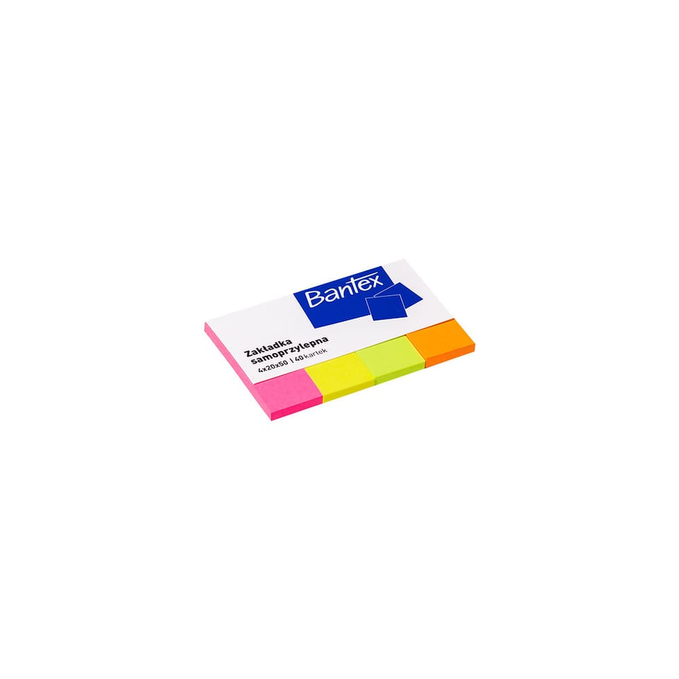 Zakładki indeksująca samoprzylepne 20x50mm Zestaw 4 kolory x 40 szt. neonowe 400086402 BANTEX