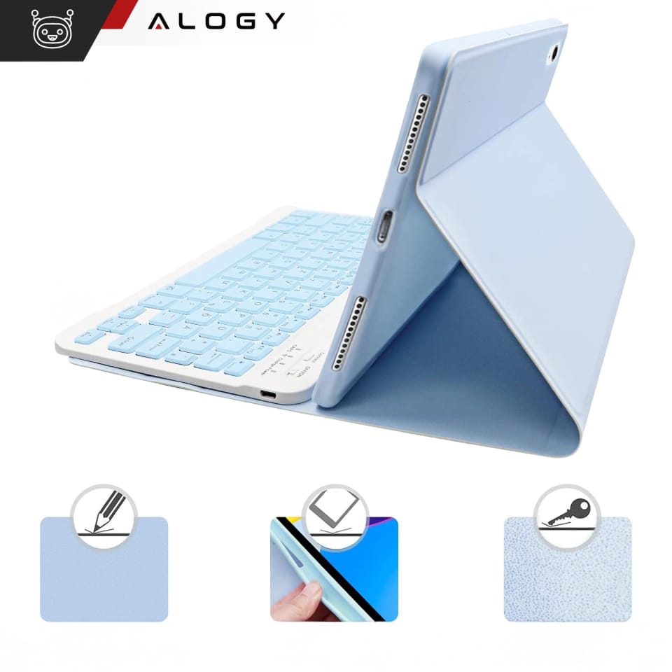 Etui ochronne z klawiaturą Alogy Keyboard case z miejscem na rysik klawiatura bezprzewodowa do Apple iPad 11 2025 / iPad 10.9 2022 niebieskie