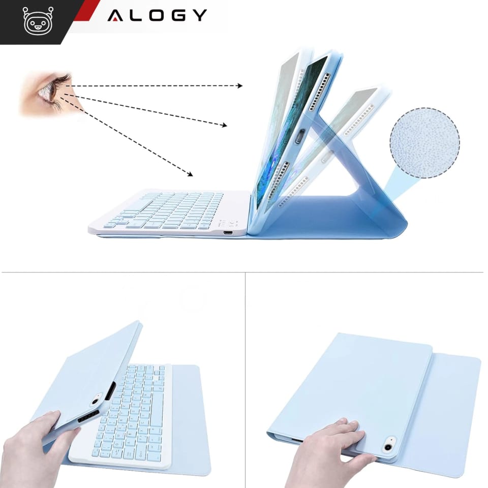 Etui ochronne z klawiaturą Alogy Keyboard case z miejscem na rysik klawiatura bezprzewodowa do Apple iPad 11 2025 / iPad 10.9 2022 niebieskie