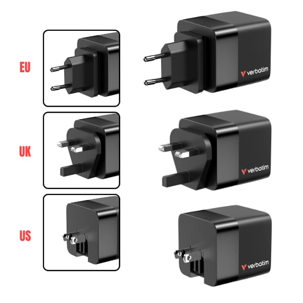 Verbatim Ładowarka sieciowa GaN 65W       2xUSB-C/USB-A + Adapter EU/UK/US czarny/black 32217