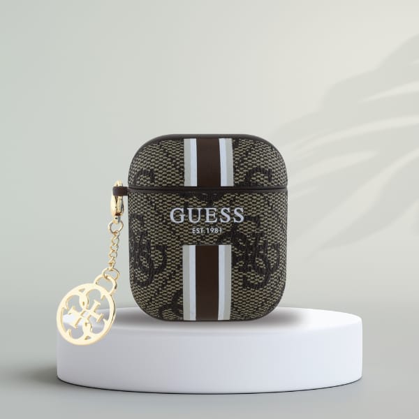 Guess GUA2P4RPSW AirPods 1/2 cover        brązowy/brown 4G Printed Stripes Charm