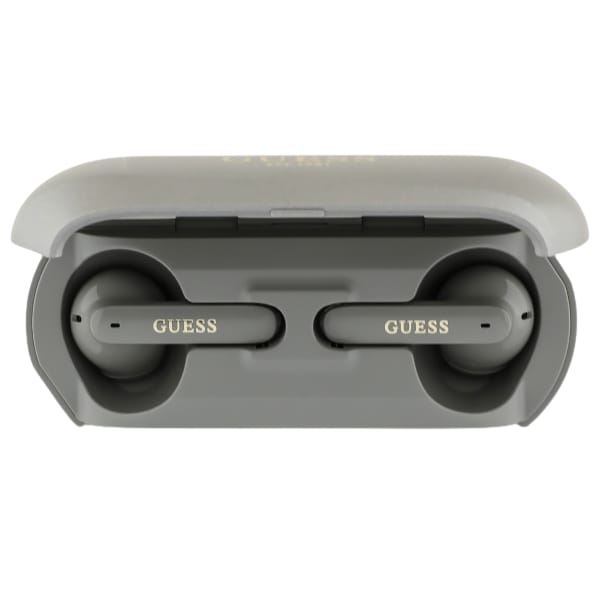 Guess słuchawki Bluetooth GUTWSC2MCDSE   TWS + stacja dokująca taupe Elongated Metalic Printed Logo