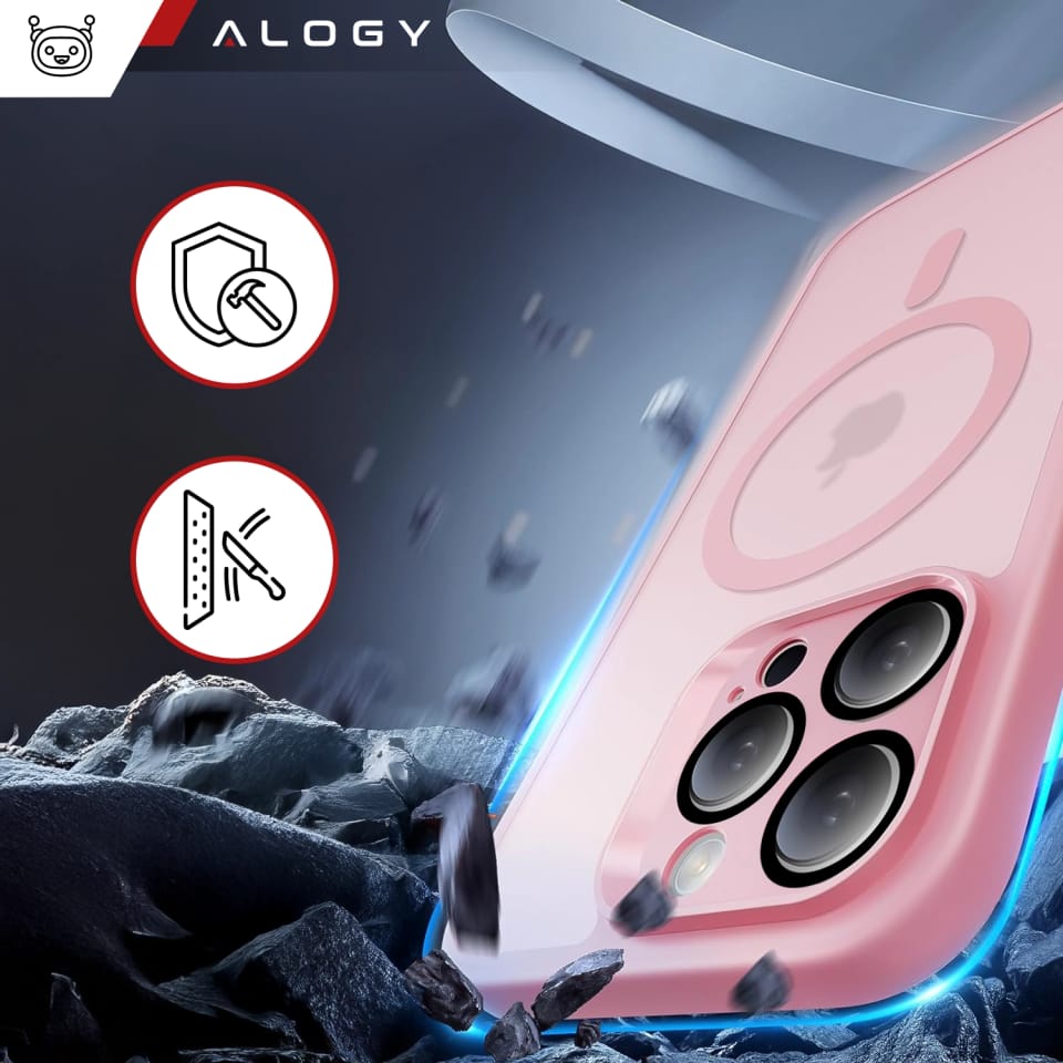 3w1 Zestaw Etui Hybrydowe + Szkło do Apple iPhone 16 Pro Max obudowa ochronna Hybrydowe MagSafe z ochroną obiektywu case + 2x Szkło hartowane ochronne na telefon Alogy 3in1 Case Pack Różowe