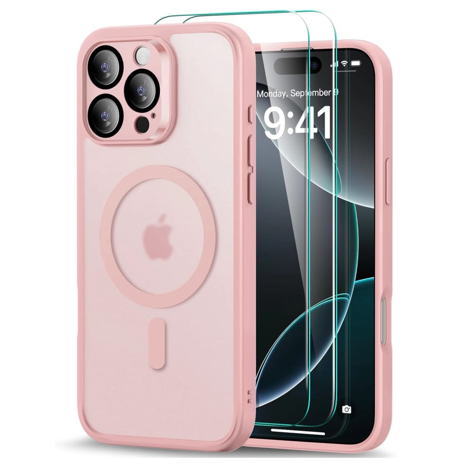 3w1 Zestaw Etui Hybrydowe + Szkło do Apple iPhone 16 Pro Max obudowa ochronna Hybrydowe MagSafe z ochroną obiektywu case + 2x Szkło hartowane ochronne na telefon Alogy 3in1 Case Pack Różowe