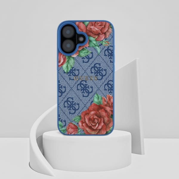 Guess GUHMP16SP4ROPEMCB iPhone 16 6.1"    niebieski/blue hardcase 4G Flowers Print MagSafe