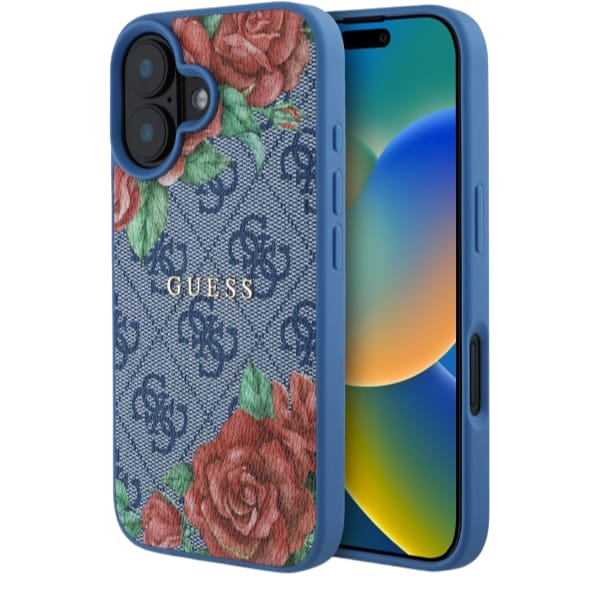 Guess GUHMP16SP4ROPEMCB iPhone 16 6.1"    niebieski/blue hardcase 4G Flowers Print MagSafe