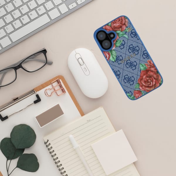 Guess GUHMP16SP4ROPEMCB iPhone 16 6.1"   niebieski/blue hardcase 4G Flowers Print MagSafe