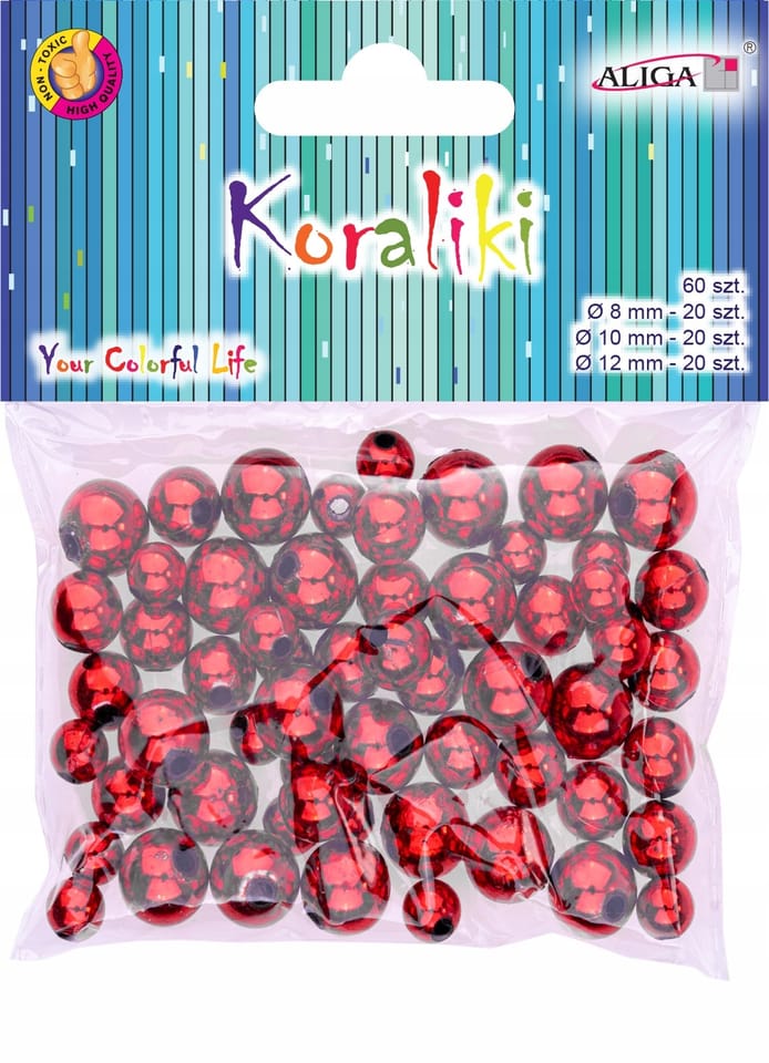 Koraliki plastikowe mix rozmiarów (60 sztuk) czerwone PJ-9487 ALIGA