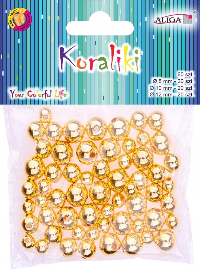 Koraliki plastikowe mix rozmiarów (60 sztuk) złote PJ-9463 ALIGA