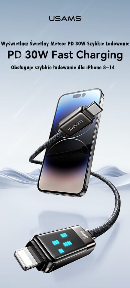 USAMS Kabel USB-C na Lightning 30W 1.2m   Zinc Alloy Fast Charging Data Cable Meteor Series SJ743USB02 (US-SJ743)