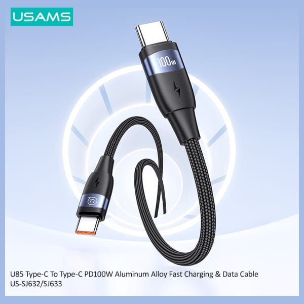 USAMS Kabel USB-C na USB-C 100W 2m        Aluminum Alloy Fast Charging & Data Cable SJ633USB01 (US-SJ633)