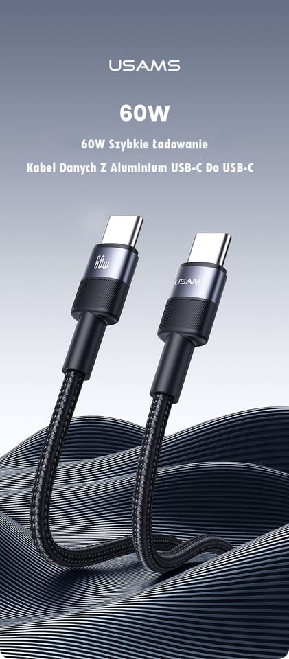 USAMS Kabel USB-C na USB-C 60W 1.2m      Aluminum Alloy Data Cable SY Series SJ724USB01 (US-SJ724)
