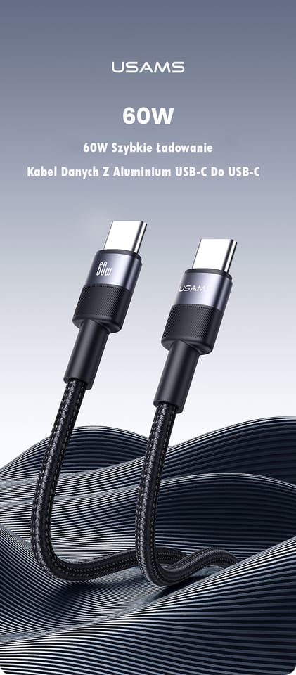 USAMS Kabel USB-C na USB-C 60W 1.2m       Aluminum Alloy Data Cable SY Series SJ724USB01 (US-SJ724)