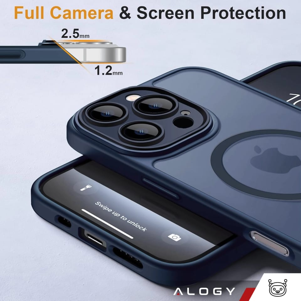 3w1 Zestaw Etui Hybrydowe + Szkło do Apple iPhone 16 Pro obudowa ochronna Hybrydowe MagSafe z ochroną obiektywu case + 2x Szkło hartowane ochronne na telefon Alogy 3in1 Case Pack Navy Blue Granatowe