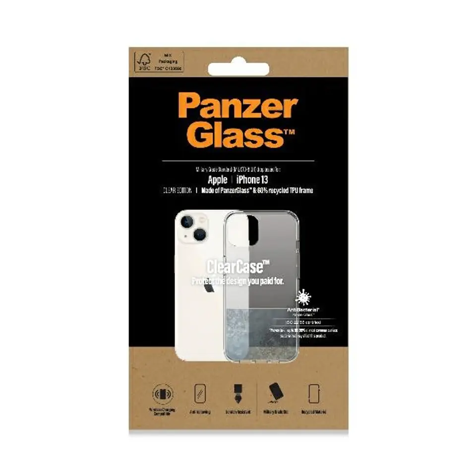 PanzerGlass ClearCase iPhone 13 / 14 /15 6,1" Antibacterial Military grade clear 0313