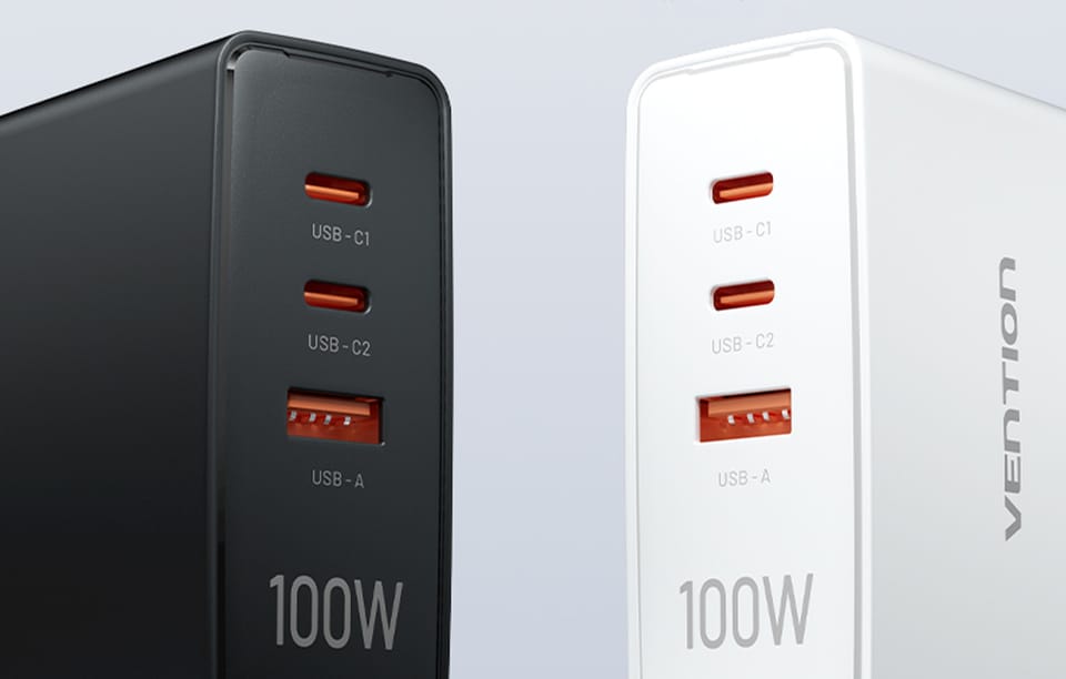 Ładowarka sieciowa Vention FEGB0-EU 2xUSB-C 1xUSB-A 100W/100W/30W GaN (czarna)