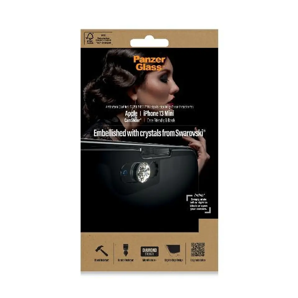 PanzerGlass E2E Microfracture iPhone 13Mini 5,4" CamSlider Swarovsky Case Friendly AntiBacterial czarny/black 2750