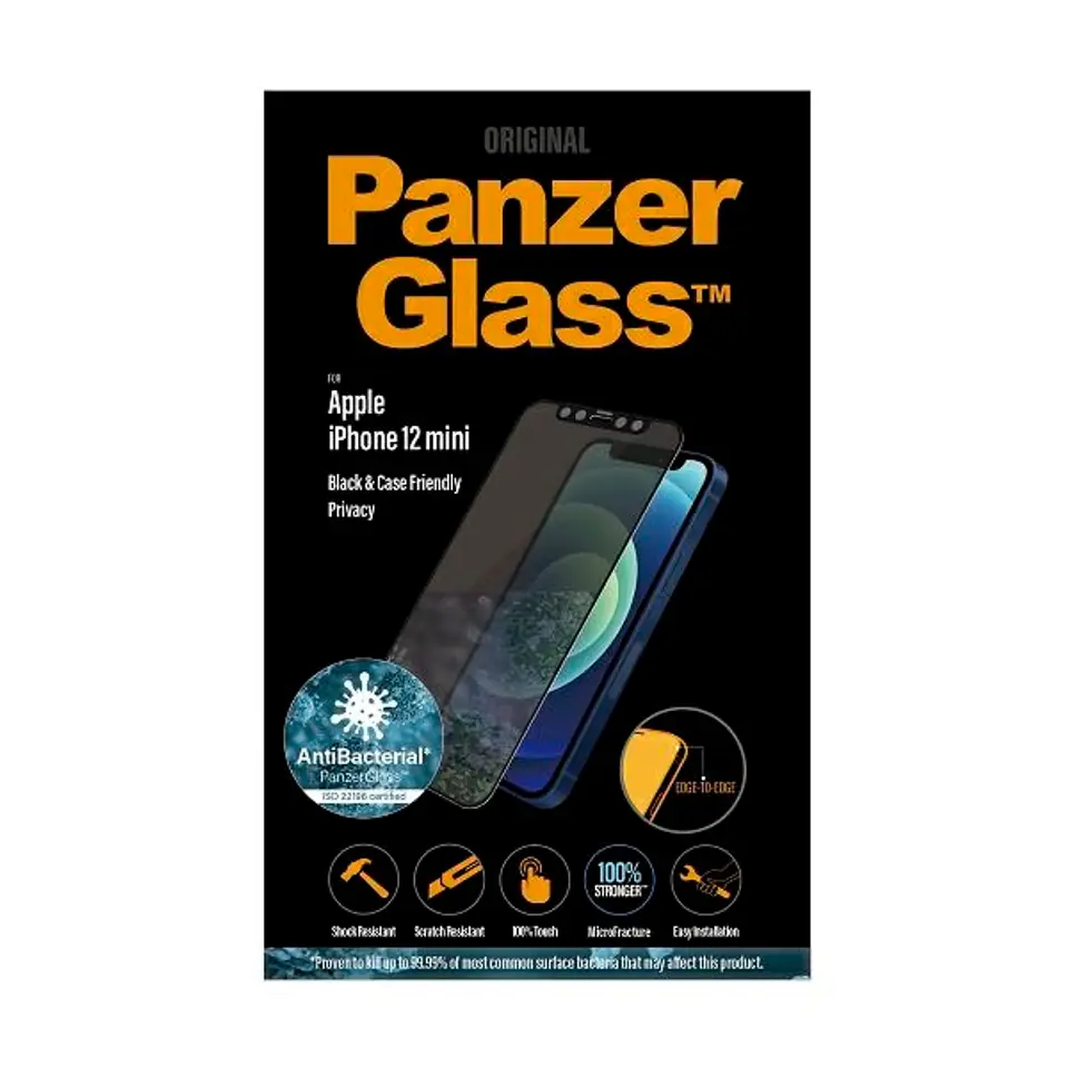PanzerGlass E2E Super+ iPhone 12 MiniCase Friendly AntiBacterial Microfracture Privacy czarny/black