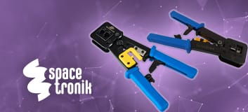 zaciskarka przelotowa RJ45, zaciskarka RJ12, zaciskarka RJ11, Spacetronik PT-CT01, narzędzie sieciowe, profesjonalna zaciskarka, przelotowe wtyki, instalacje kablowe