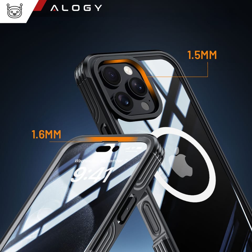 Etui ochronne na telefon do Apple iPhone 16 Pro Max Alogy Shield360 MagCase™️ do MagSafe obudowa z ochroną wyświetlacza i aparatu Czarne