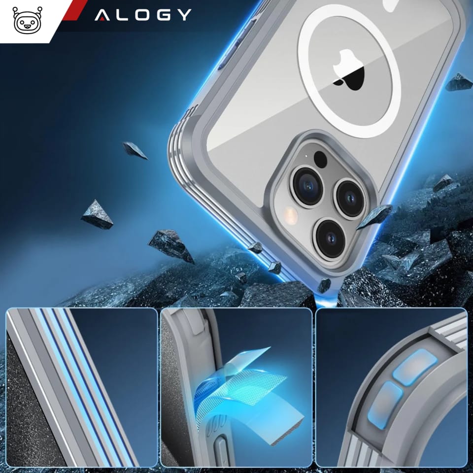 Etui ochronne na telefon do Apple iPhone 16 Pro Max Alogy Shield360 MagCase™️ do MagSafe obudowa z ochroną wyświetlacza i aparatu Titanium Szare