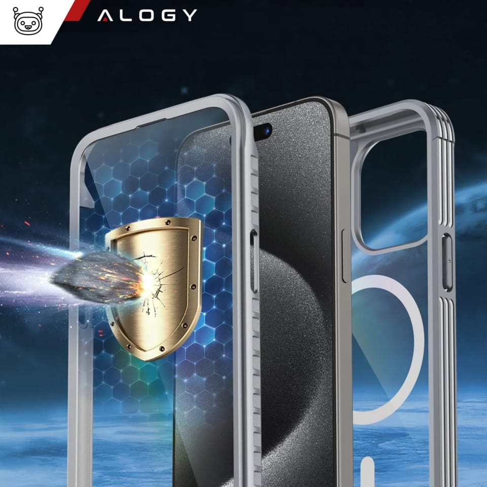 Etui ochronne na telefon do Apple iPhone 16 Pro Max Alogy Shield360 MagCase™️ do MagSafe obudowa z ochroną wyświetlacza i aparatu Titanium Szare