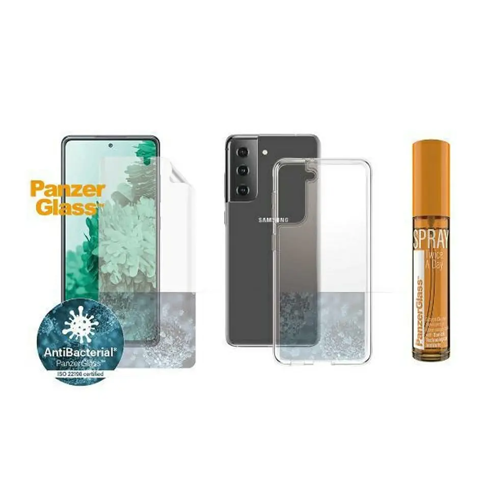 PanzerGlass Zestaw Start Sam S21Ochrona ekranu TPU, Etui ClearCase, Spray 30ml