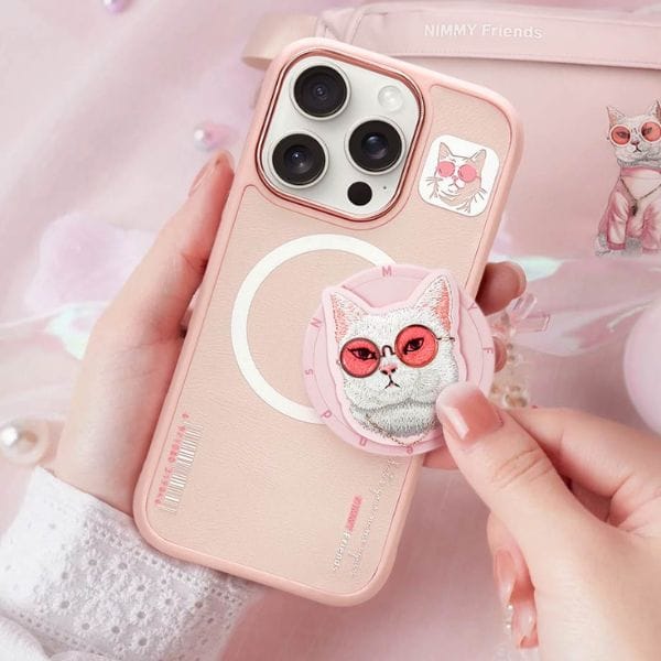 Etui Nimmy Glasses Cool Cat MagSafe do   iPhone 16 Pro różowy