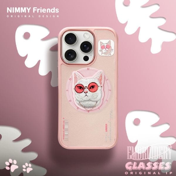 Etui Nimmy Glasses Cool Cat MagSafe do   iPhone 16 Pro różowy