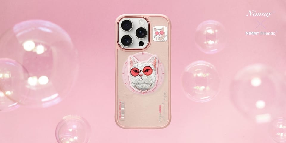 Etui Nimmy Glasses Cool Cat MagSafe do   iPhone 16 Pro różowy