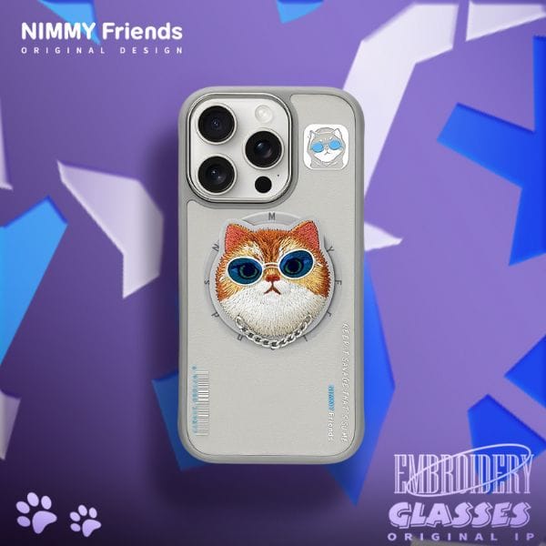 Etui Nimmy Glasses Cool Cat MagSafe do   iPhone 16 Pro szary