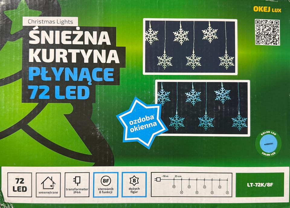 Kurtyna świetlna Gwiazdki 72 LED 8 programów szer. 1,25m