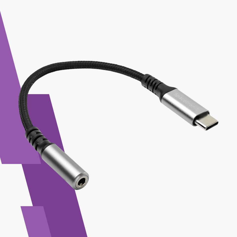 Adapter USB-C na Jack 3.5 mm, Spacetronik SPU-A27, wysoka jakość dźwięku, czysty dźwięk, adapter audio bez zakłóceń, niklowane złącza, adapter dla melomanów, doskonałe brzmienie, adapter do słuchawek, adapter z jakością Hi-Fi, adapter audio premium