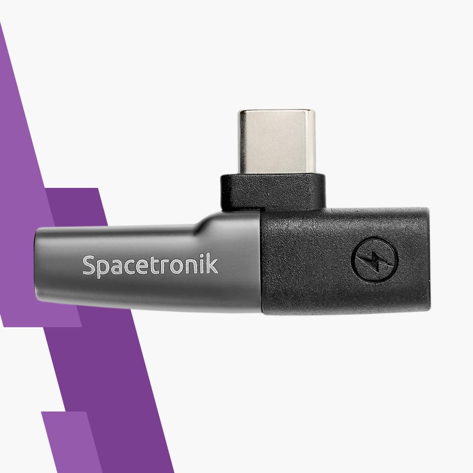 adapter Spacetronik USB-C na Jack 3,5 mm z funkcją ładowania, aluminiowa obudowa, adapter odporny na uszkodzenia, trwały adapter audio, elegancki adapter USB-C, adapter wytrzymały, nowoczesny design, trwały adapter do telefonu