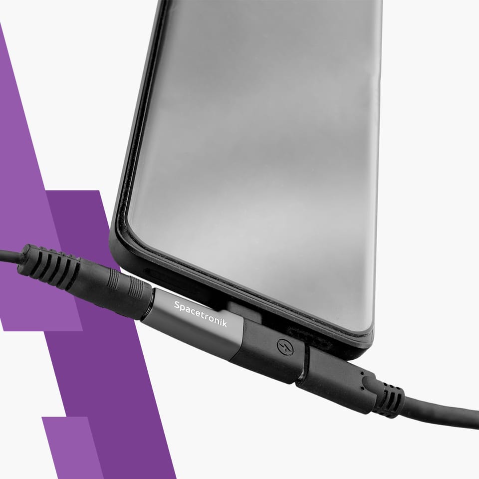 adapter Spacetronik USB-C na Jack 3,5 mm z funkcją ładowania, adapter audio z wysoką jakością dźwięku, czysty dźwięk, niklowane złącza, adapter do muzyki, adapter do słuchawek, adapter z jakością premium, adapter USB-C na Jack